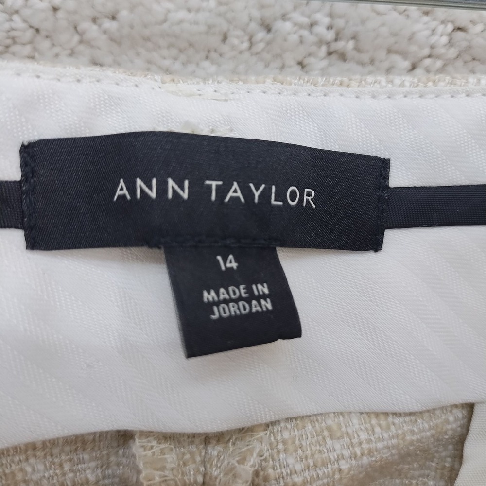Ann Taylor Pants Womens 14 Beige Textured Dress Ankle Straight Trousers - Picture 3 of 6